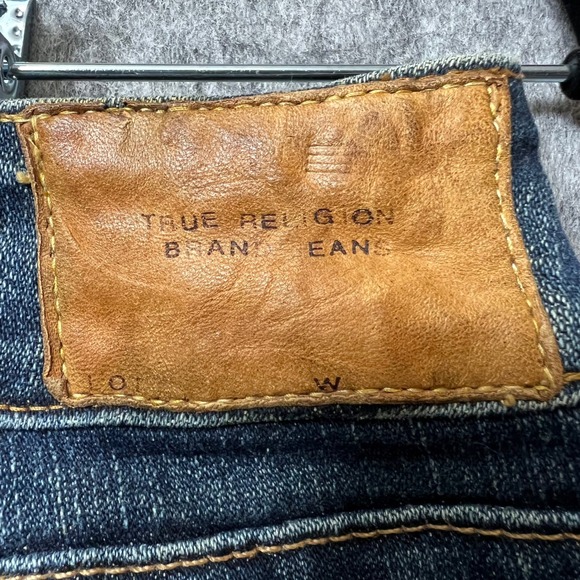 True Religion Bootcut Jeans Dark Wash Distressed Denim USA Made Size 29 Altered - Picture 13 of 13